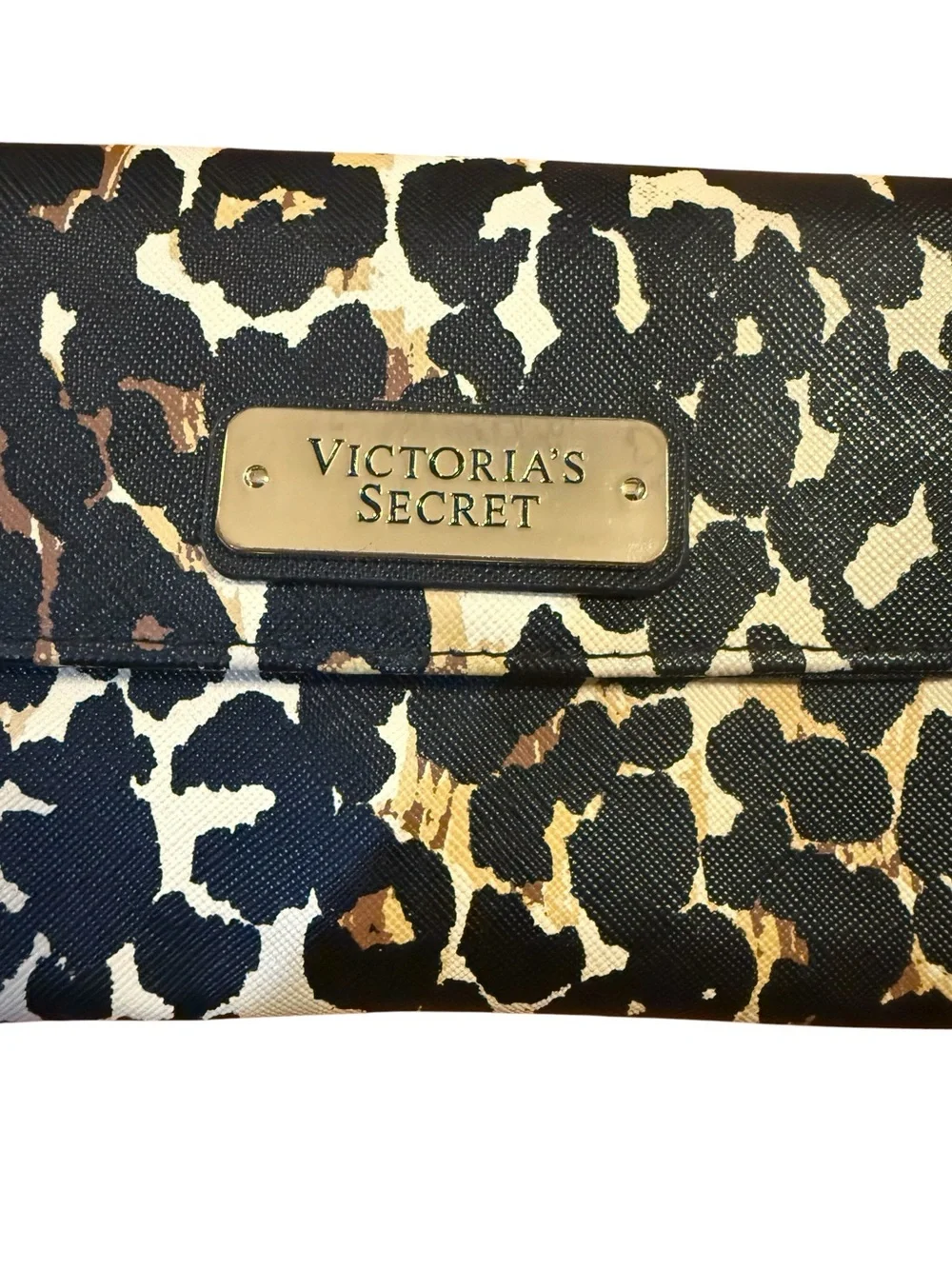Victoria's Secret Leopard Print Trifold Wallet - Black/Brown/Cream - Picture 2 of 8